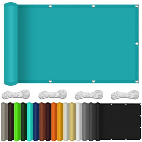 Pantalla para Balcón 90 x 1000 cm Protección de Privacidad Opaca Revestimiento de Balcón Valla Jardin con Cuerda Libre para Balcón Exterior de Jardín Terraza, Azul Cielo