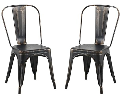 AC Pacific Stackable Metal Dining Chairs Set of 2 for Indoor and Outdoor Use, Durable Stacking Seat, Farmhouse Kitchen, Bar, Patio, Bistro, Cafe, Industrial Style, 2pcs, Sanded Matte Black