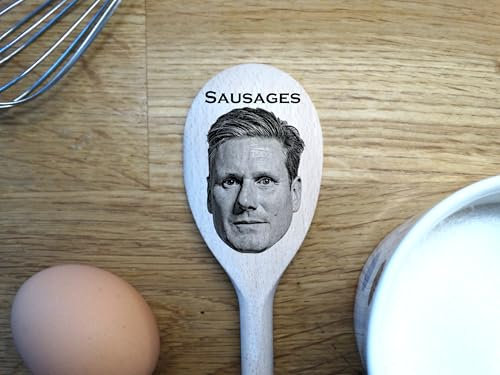 Personalised Keir Starmar 'Sausages' Wooden Spoon – Engraved 30cm Beech Spoon with Custom Text Handle, Labour Party Prime Minister