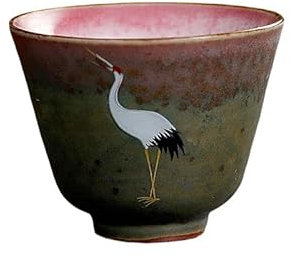 CWCWC Taza de té de cerámica, patrón de grulla Taza de té Hecha a Mano de cerámica kungfú Chino Taza única Cambio de Horno Juego de té Vintage(E)
