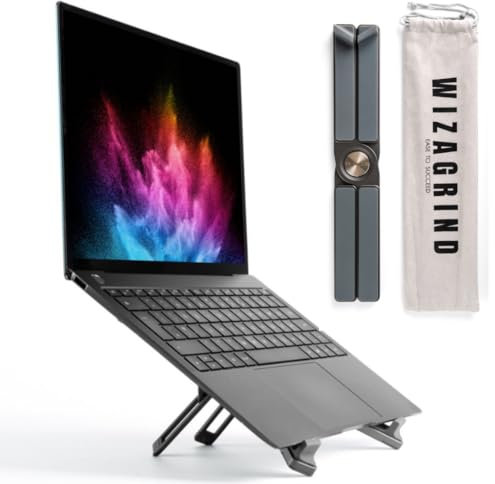 WIZAGRIND Premium Aluminium Laptop Stand - Compact & Foldable Riser for Desk, Adjustable Height & Angle, Lightweight & Portable for Macbook, Dell, HP, 10-17 Laptops