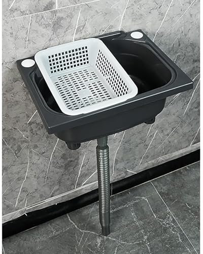 XRB2050 Lave Mains Rectangulaire, Lave Main Noir Montage Mural, 38.5x28.5x15 cm Lave Mains Plastic Pour Salle De Bain Cabines de Toilettes Vestiaires ou Buanderies A 75cm kit de drainage