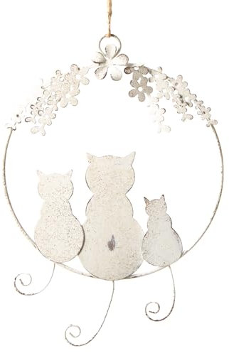 Logbuch-Verlag Türkranz Katzenfamilie Kranz zum Aufhängen Creme beige Katzen Dekoration Geschenk aus Metall Ø 20 cm