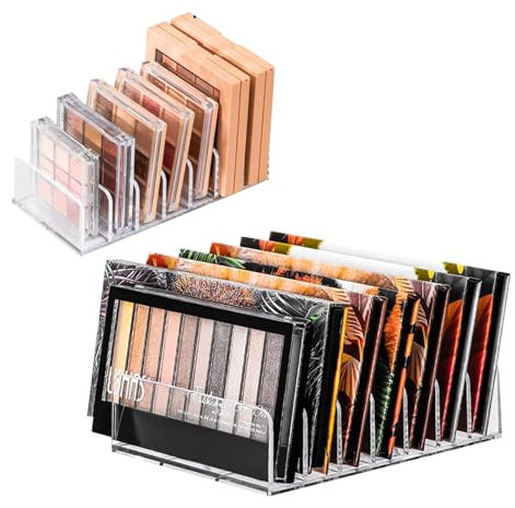2 Stück Lidschatten Organizer – Transparente Kosmetik Organizer mit 7 Fächern – 2 Größen für Lidschatten Aufbewahrung, Schminktisch & Bad – Acryl Palettenhalter für Make-up und Schminke