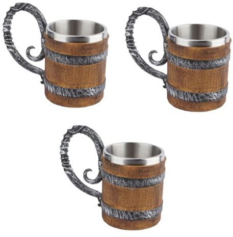 TOPBATHY 3 Pièces Chope De Bière Tonneau En Bois Expresso Tasse Réutilisable Cruches Hydraulique Bouteille D'eau Thermique Fabricant Mug Corne à Boire Chopes à Bière Rétro Brown Chêne