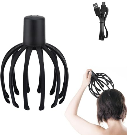 Kopfmassage Octopus mit 12 Fingern, Wiederaufladbares Kopfmassagegerät, Elektrischer Kopfkrauler Stressabbau, Kabelloser Head Massager Scalp Perfekt für Entspannung und Verspannungslinderung (A)