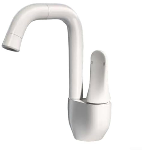 ZAMETTER Wasserbeschichteter Wasserhahn aus gebürstetem Messing mit drehbarem multifunktionalem Keramikventilkern, Edelstahl, Desktop-Typ, Badezimmer-Waschtischarmatur, einzelner Kaltwasserhahn (weiß)