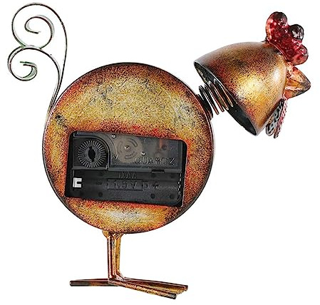 GRIRIW Reloj De Escritorio Figura De Pollo Vintage Tamaño Pequeño De Hierro Marrón Sin Pilas Decoración del Hogar Adecuado para Oficina y Sala, Adorno Decorativo