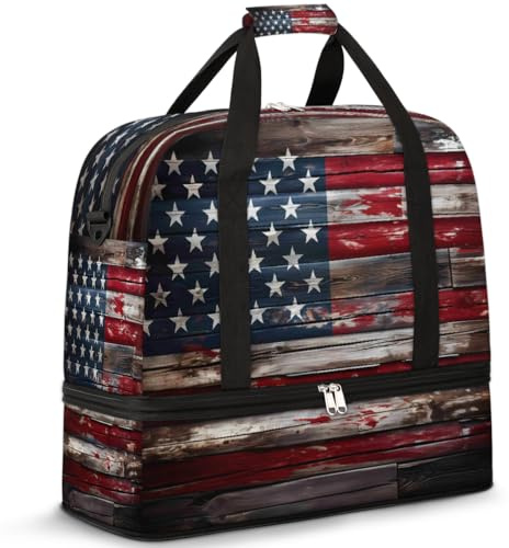 Borsone da viaggio vintage americano Flas per donne e uomini, motivo Flas USA Flas, borsa da palestra pieghevole, borsa da palestra per fine settimana e pernottamento, borsa da cabina con scomparto