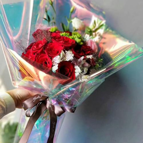 QIUMING Papier d'emballage Floral en cellophane Arc-en-Ciel, pour Bonbons, gâteaux, Biscuits, Emballage Cadeau Artisanal, Emballage irisé, Rouleau de cellophane coloré