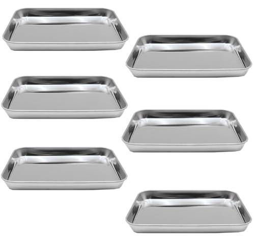 Zentriqlla 6 Pack Small Stainless Steel Plate, 7 x 5 Metal Baking Sheet Set for Oven Use, Small Food Trays Reusable Dinner Plates for Camping, Meal Prep and Picky Eaters