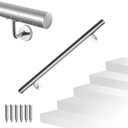 Eikuavons Edelstahl Handlauf, 120 cm Treppengeländer Geländer Ø42 mm, Wandhandlauf für Innen und Außen inkl Wandhalterung und Endkappen,Treppe Wandhalter Haltegriff Stange