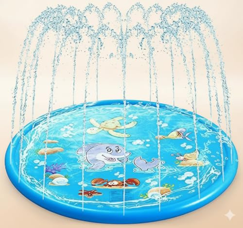 Alivio Sprinkler Pad Inflatable Splash Play Mat, Splash Pad for Kids Dog Paddling Pool, PVC Non-Slip Foldable Swimming Pool Bath Tub for Boys & Girls