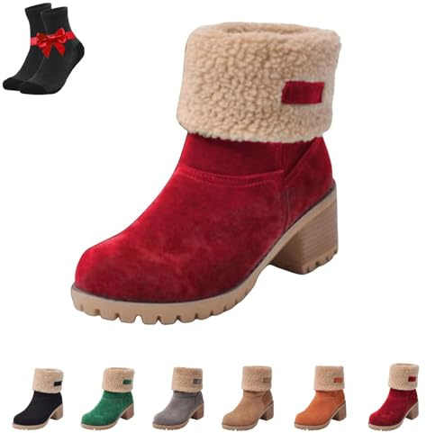 SYT-MD Bottes de Neige d'hiver for Femmes, Bottes orthopédiques imperméables et Chaudes, Bottes mi-Mollet Confortables à Enfiler, Bottes Plates Pieds Nus(Red,40 EU)