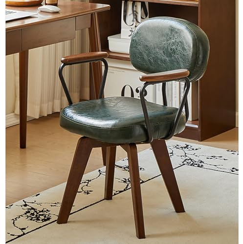 Bürodrehstuhl, Ledersessel mit Holzbeinen, modernes Design für kleine Räume, ergonomischer Komfort für Zuhause oder Büro