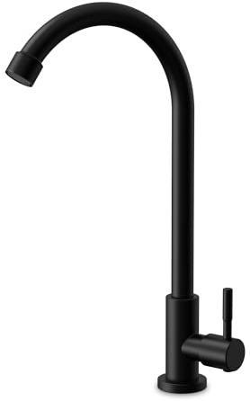 Robinet eau froide en acier inoxydable 304, robinet cuisine orientable 360° avec cartouche céramique,simple pour cuisine, WC, jardin & camping-car,Noir