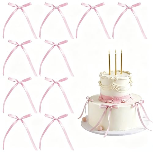 30 Pcs Bow Cake Toppers for Cake, Pre-Tied Pink Bows for Party Decor | Pre-Tied Pink Cake Bows for Cakes, Desserts, Gifts, Baby Showers, Birthdays, and Weddings
