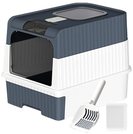 Generisch Inodoro para gatos de interior completamente cerrado con tapa, neutralizador de olores, en grande, sistema de cajones y plegable, con práctica pala para arena para gatos