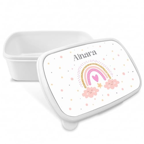 Anak Anak Fiambrera Infantil Arcoíris Rosa Personalizada con Nombre – Plástico Libre de BPA con Tapa Hermética – Ideal para Guardería Colegio y Regalo Niña