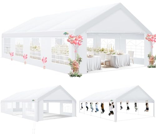 COBIZI 20x30 Party Tent Heavy Duty, Large Outdoor Wedding Tents for Parties with 8 Sidewalls & Built-in Sandbags,Waterproof Event Canopy Gazebo Commercial Tent for Carport,Camping,Patio,Windproof