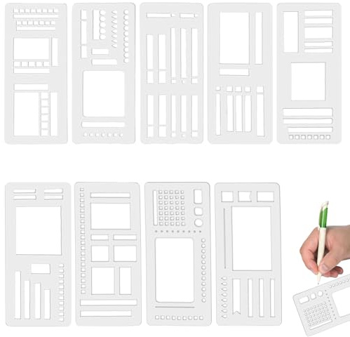 9PCS Journal Schablonen Handgemachte, Schablonen Handgemachte Flexible Record, Schablonenkunststoff, Schablonenentwurfswerkzeuge, Handgefertigte Flexible Scrapbooking für tägliche Planung