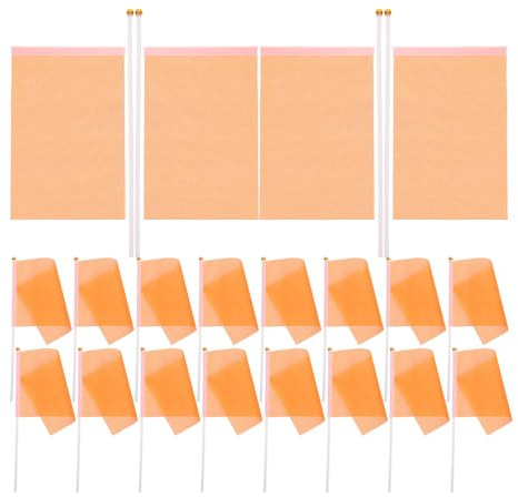 Veemoon Mini Banderitas en Palos Naranjas 14X21 CM Palo 50 Unidades Banderas de Mano de Poliéster Resistentes para Fiestas Infantiles Desfiles y Decoración al Aire Libre