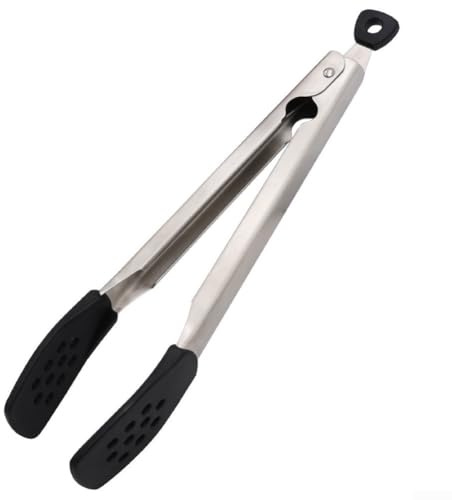 Pince à barbecue en silicone et acier inoxydable 304 avec caractéristiques anti-brûlure et antidérapantes adaptées pour griller, cuisiner et utiliser en cuisine (rouge)