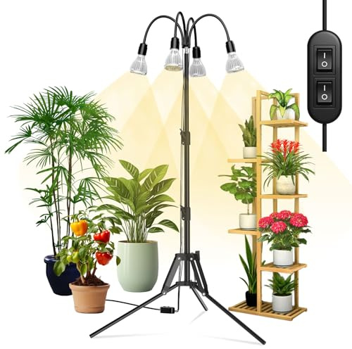 SANSI 120W Grow Light for Plants Full Spectrum 4 E27 Bulbs,40-110cm, 360° | 4000K Full Spectrum LED Indoor Grow Lamp For Large Tall Plants, Height Adjustable, Remote Control, 4/8/12H