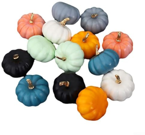 PureBowlic konstgjord säckvävspumpa dekoration för halloween och höst, skumsimuleringsrekvisita för höst bröllopsbord bordsuppsatser (orange+svart+vit+blå+rosa+ljusgrå + ljusgrön + grön)