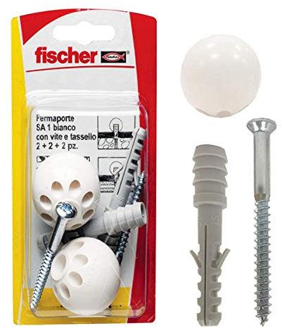 Fischer Ferma Porta Bianco 1N K, kit con due blocca porta da pavimento, 504638