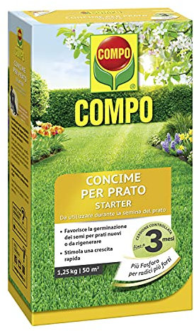 COMPO Concime Prato STARTER, Concime per Prato a lenta cessione, Specifico per la semina e la rigenerazione di tappeti erbosi, 1.25 kg