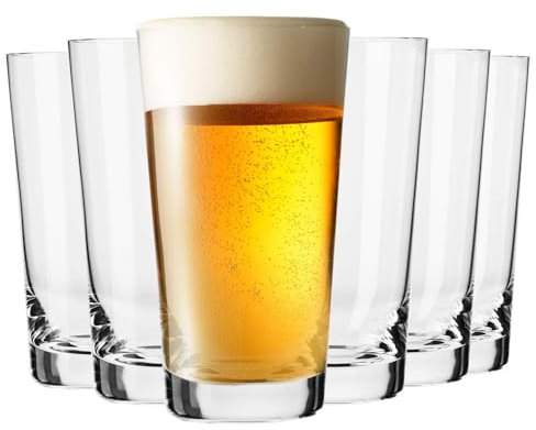 Krosno Classic Beer Glasses, Set of 6, 17.9 oz, Lager, Pilzner, Wheat Beer, Pint Glasses, Pure Collection, Dishwasher Safe, Made in Europe