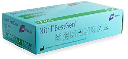 Meditrade® Nitril® BestGen® Nitrilhandschuhe in blau, Einweghandschuhe für den Medizinbereich oder Lebensmittel, Untersuchungshandschuhe, Einmalhandschuhe, latexfrei, DIN EN 455, 100 Stück, Größe L
