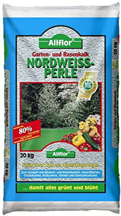 Allflor Nordweissperle Gartenkalk 1 x 20 Kg I Kalk für Gärten im 20kg Beutel I Sofort wirksamer und hochlöslicher Garten- sowie Rasenkalk I Neutralisiert schädliche Säuren
