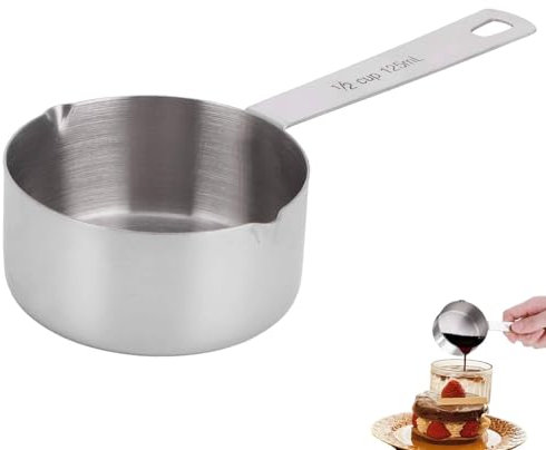 Taza medidora de acero inoxidable, cucharas medidoras de Metal con escalas y anillos de almacenamiento, cuchara medidora de doble boca, measuring spoons, suministros de cocina(1/2 Measuring Cup)