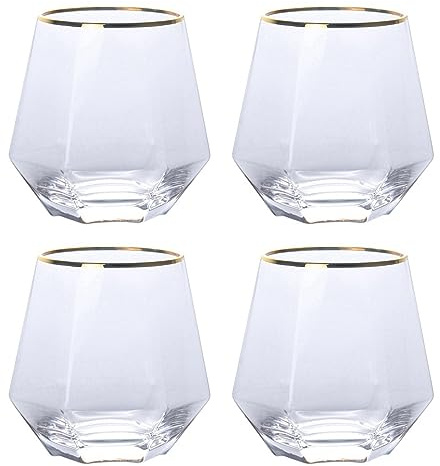 300ml Diamant Whiskey Gläser 4/6 Set, Klar Geometrisch Modisch Wasser Saft Tumbler Gekippt Scotch Glas Modern Look Für Männer Frauen, Papa, Ehemann, Freunde, Glaswaren Für Bourbon/Rum/Bar Tumbler