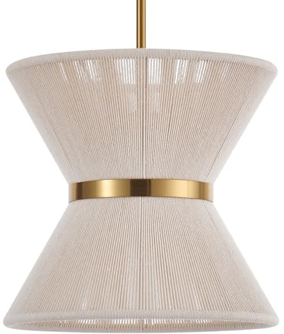 ELYCCUPA Hand Woven Boho Pendant Light Coastal Mini Modern Chandelier Adjustable Transitional Minimalist Pendant Lighting Fixtures for Kitchen Island Dining Room, White, Dia 12.2”, UL Listed