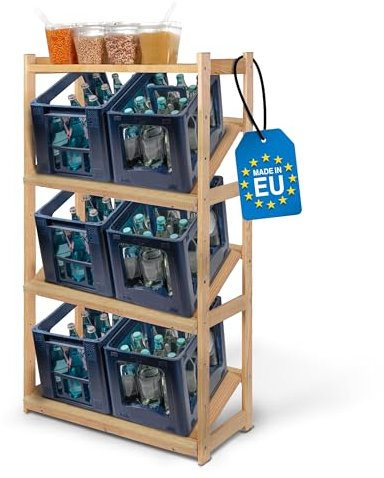 SCHWANFELD® XL Getränkekistenregal für 6 Kisten [GEEIGNET FÜR Jede KISTENSORTE] - inkl. multifunktionale Ablage - Robustes Getränkeregal aus hochwertigem Holz - Standfestes Kistenregal