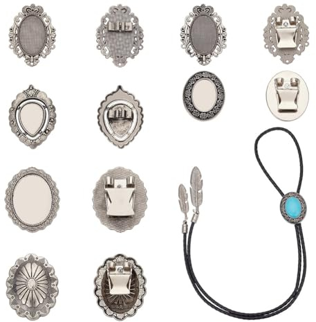 nbeads 6 Stück Bolo Krawattenschnalle, 6 Styles Antike Silber Bolo Krawatte Slides Verschluss Cabochon Blanko Bolo Krawattenschieber für Bolo Krawattenherstellung, Tablett: 0.8-3.9x0.6-3cm