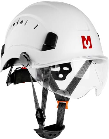Mustbau Casco di Sicurezza EN397, Cappello Rigido con Banda Assorbente e Visiera, Casco Regolabile da 53 a 63cm, Materiale ABS Resistente Per Uomini Donne - Bianco