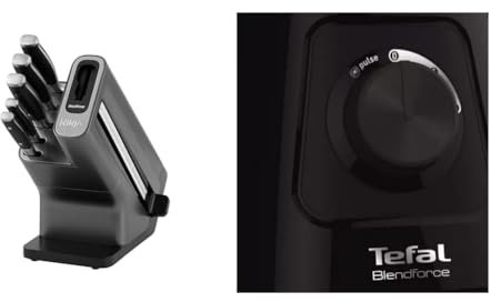 Ninja Foodi StaySharp Knife Block with Integrated Sharpener, 5-Piece Knife Set includes Chef Knife & Tefal Blendforce II Blender, 2L Plastic Jug, 1.25L Effective Capacity, 600W