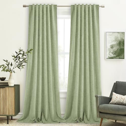 102 inch 100% Blackout Curtains, Laundry Room Decor Window Treatment Rod Pocket Curtains for Patio Sliding Door, Extra Long Thermal Insulated Curtains for Villa (Sage Green, Set of 2, 52x102 inch)