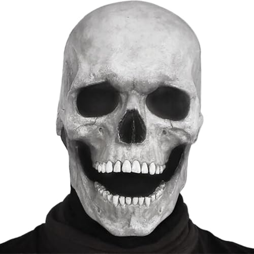 Halloween-mask heltäckande huvud dödskallemask med rörlig käke latexskelett skrämmande masker för vuxna en storlek läskig med ventilationshål för halloween cosplay skämt | latex