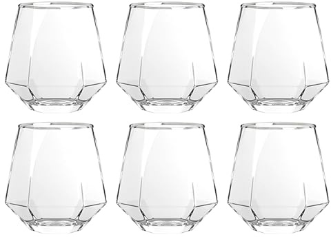 Lydlrum 6PCS Rainbow Diamond Whiskey Glasses, Set of 6 Water Juice Tumbler Tilted Scotch Glass 300ml Whisky Glass, Glassware for Bourbon/Rum/Bar Tumbler