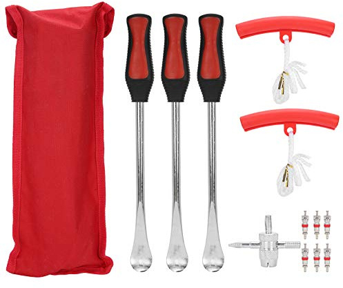 Tire Spoon Lever Motorcycle Bike Change Kit, Motorcycle Bike Repair Tool, Stainless Steel Tire Spoon with ABS Handle, Includes 3 x 11in Tire Spoon 6 x Spool Valve Group 1