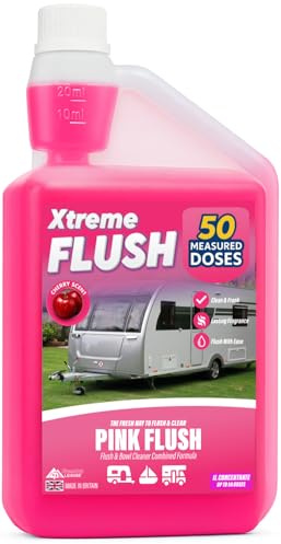 Xtremeauto Pink Toilet Fluid – 1L Concentrated Flush & Bowl Rinse for Caravans, Motorhomes & Camping – 50 Doses, Biodegradable & pH Neutral (1, Pink)