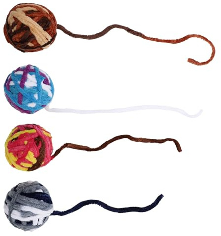VICASKY Lot de 4 Jouets à Balles pour Chats en Pelote de Laine Colorée Cloche Intégrée, Forme Ronde pour Exercice des Muscles des Pattes du Chaton Couleur Aléatoire