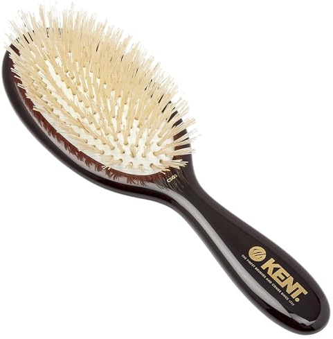 Kent CSGS Classic Shine Small Oval Cushion Straightening Brush and Hair Detangler Natural White Boar Bristle Hair Brush, Shine Hair Brush and Scalp Scrubber for Mid-Length Fine or Thinning Hair