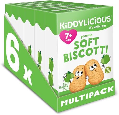 Kiddylicious Soft Biscotti Pomme | Dès 7 Mois | Biscuits Tendres au Blé Complet | 6 Packs de 120g (6 Sachets de 20g) | 720g