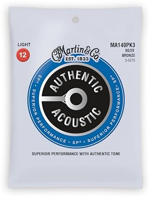 MARTIN 3er-Pack Akustikgitarrensaiten, Superior Performance Light 12-54, 80/20 Bronze (MA140PK3)